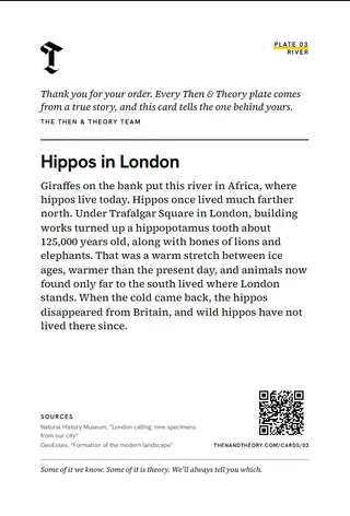 The back of the story card: “Hippos in London”, the story, sources and a code.