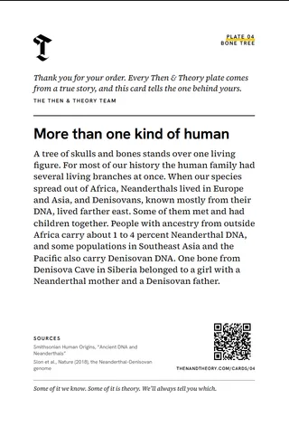 The back of the story card: “More than one kind of human”, the story, sources and a code.