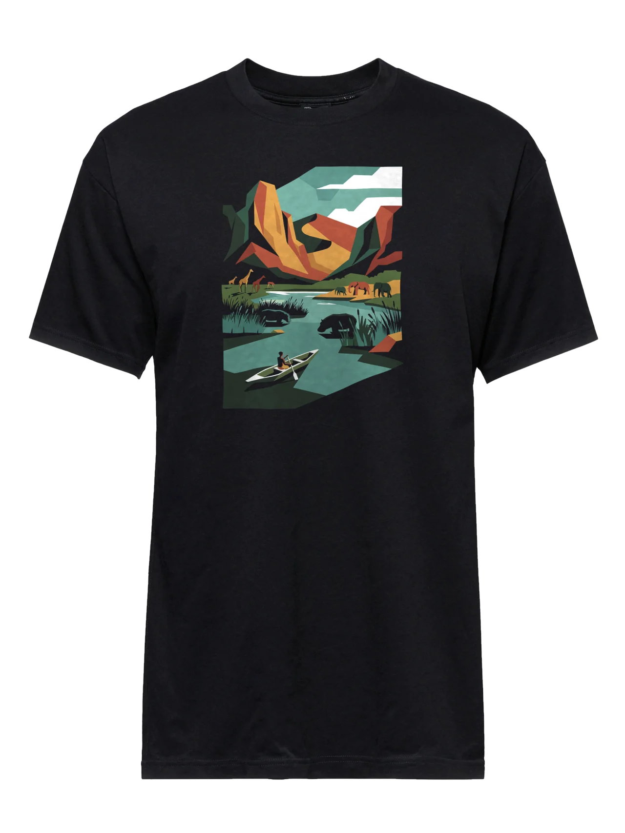 T-shirt in black with plate 03, River, printed on the front.