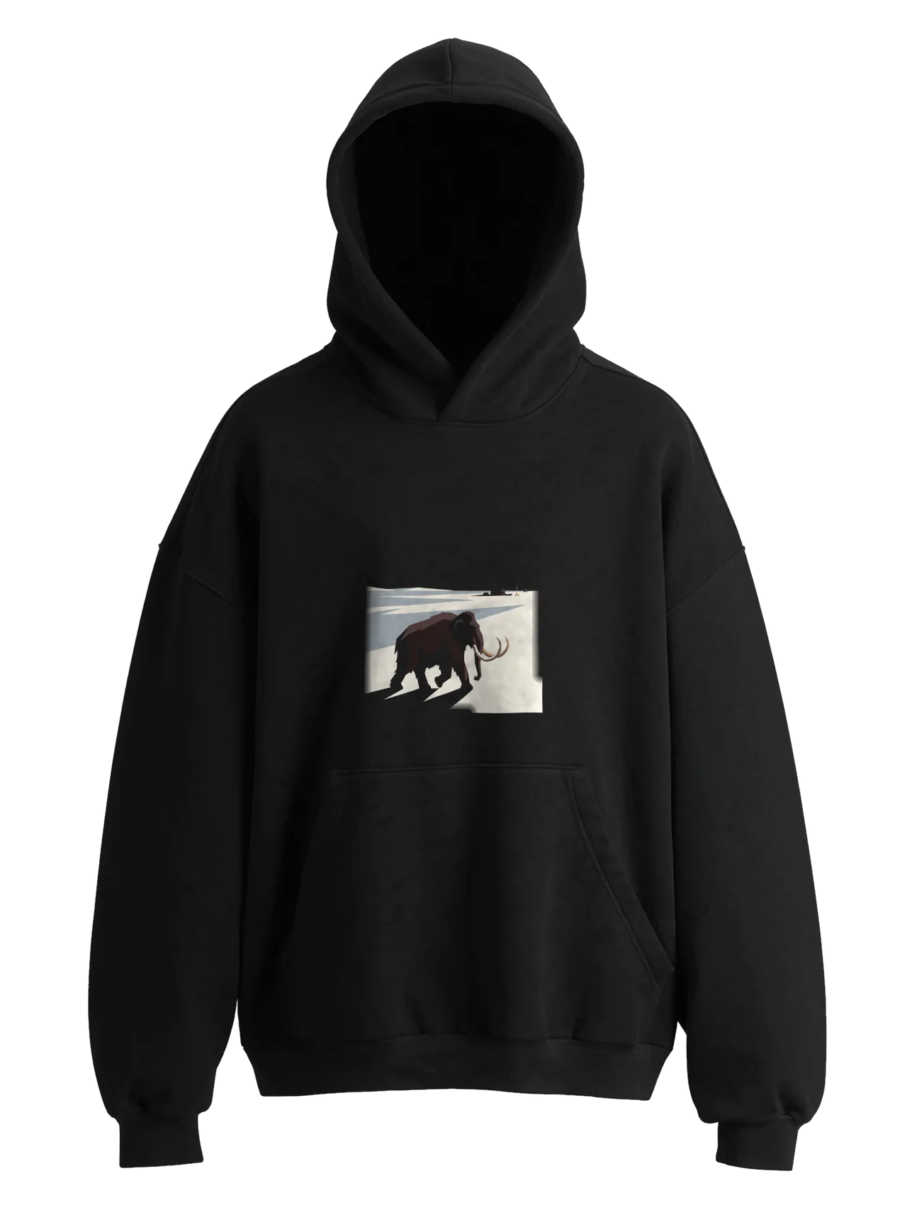 Hoodie in black with plate 07, Mammoth, printed on the front.