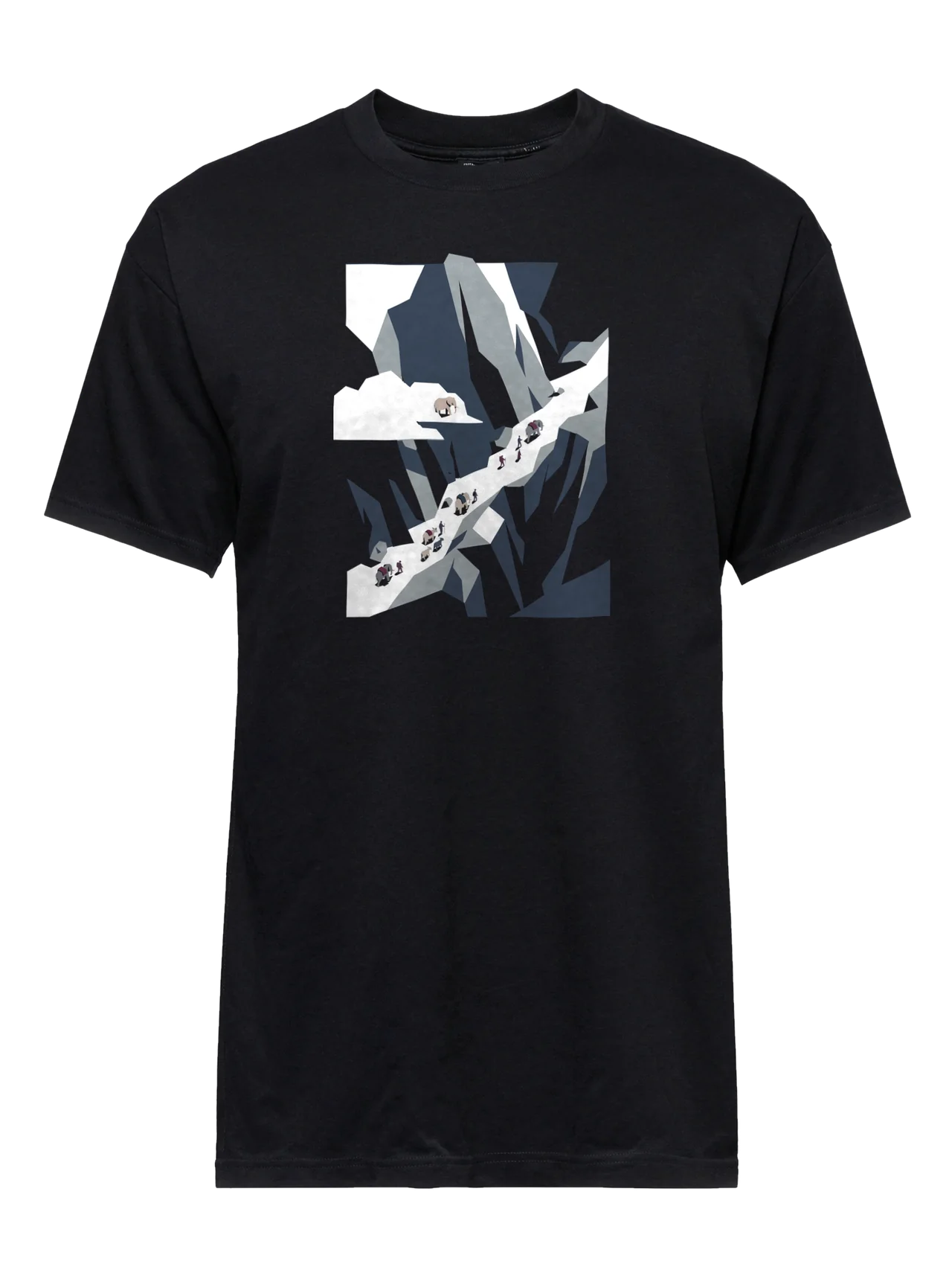 T-shirt in black with plate 09, The Pass, printed on the front.
