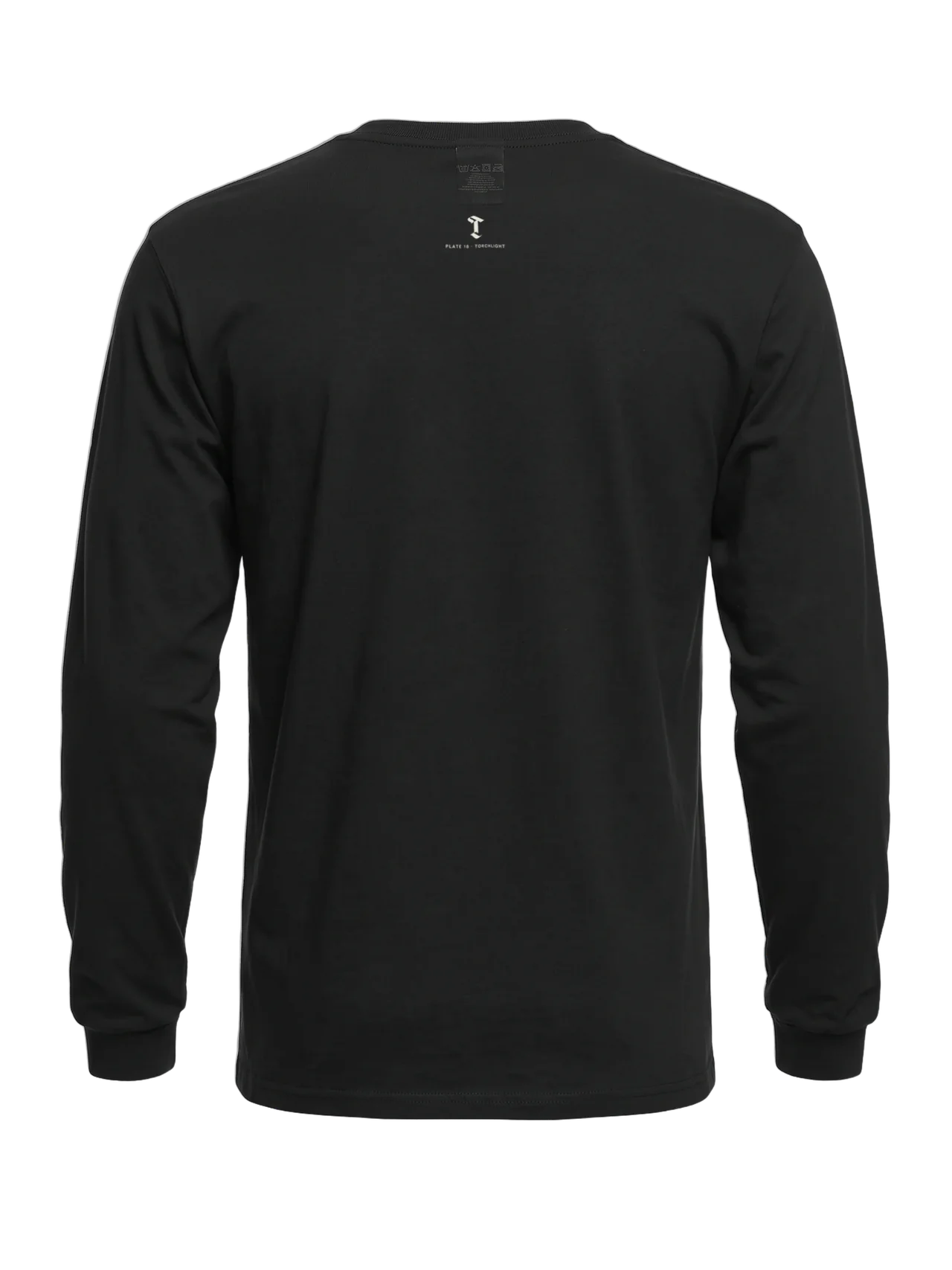 Back of the long sleeve: the Then & Theory T and "Plate 18 · Torchlight" printed small below the collar.