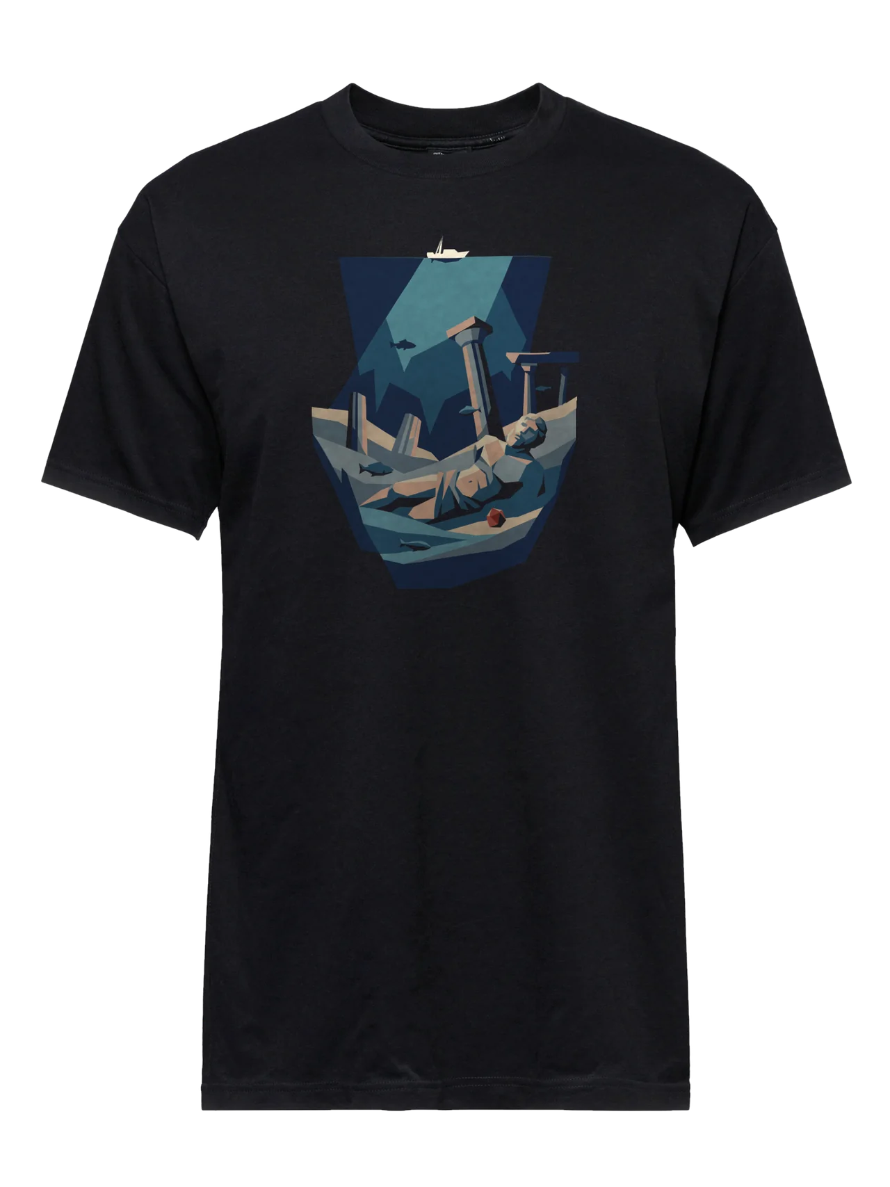 T-shirt in black with plate 19, Sunken, printed on the front.
